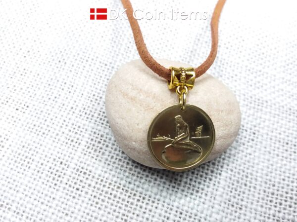 Danish coin necklace with The Little Mermaid on a vintage token coin from Copenhagen