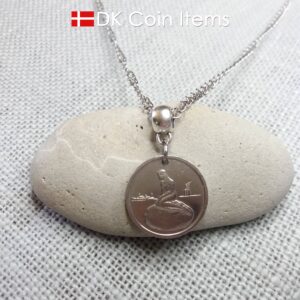 Denmark coin necklace with The Little Mermaid on a vintage fare token coin from Copenhagen