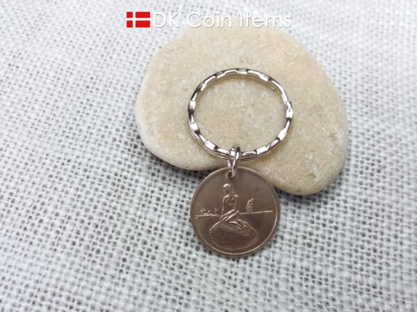 Mermaid token coin keychain. The Danish Little Mermaid on a vintage token coin from Copenhagen