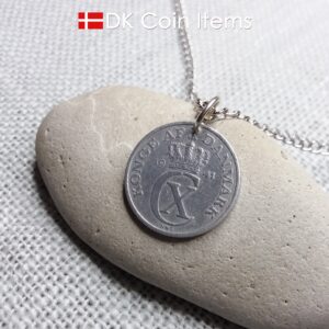 Denmark 1941 coin necklace. 83 year old Crown C initial 2 ore coin pendant. 83rd birthday gift. Antique Danish vintage souvenir gift.