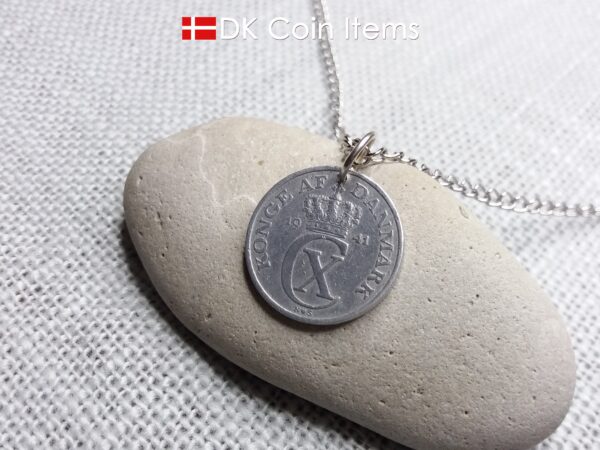 Denmark 1941 coin necklace. 83 year old Crown C initial 2 ore coin pendant. 83rd birthday gift. Antique Danish vintage souvenir gift.