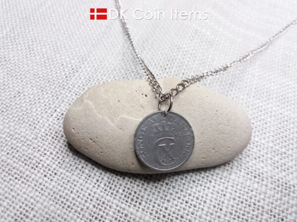 Denmark 1942 coin necklace. 82 year old Crown C initial 2 ore coin pendant. 82nd birthday gift. Antique Danish vintage souvenir gift