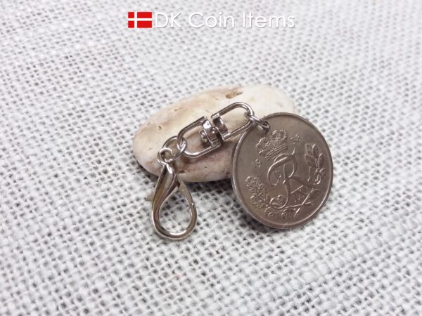 Denmark 1958 coin charm. 66 year old 25 ore with Crown R initial coin pendant