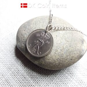 Denmark 1962 coin pendant necklace. 62 year old R initial 25 ore. 62nd birthday gift. Danish vintage gift