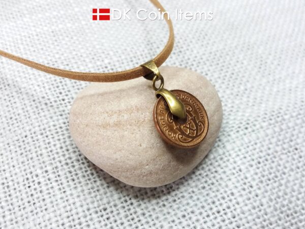 Denmark 1938 initial C coin pendant necklace with 86 year old Danish copper 1 ore coin