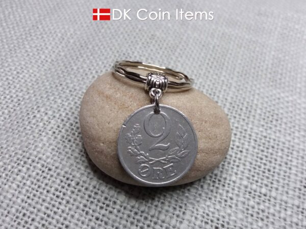 Denmark 1941 coin keychain. 83 year old C initial 2 ore coin pendant