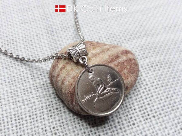 Coin necklace with The Danish Little Mermaid on a vintage token coin from Copenhagen