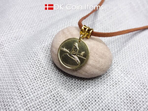 Danish coin necklace with The Little Mermaid on a vintage token coin from Copenhagen