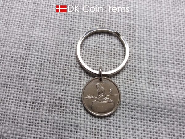 Denmark vintage token coin keychain with The Little Mermaid statue in Copenhagen - Danish fairy tale souvenir