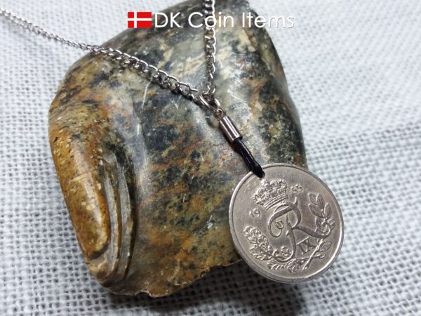 Denmark 1955 coin pendant necklace with 69 year old R initial 25 ore