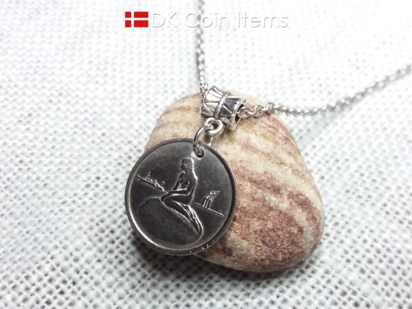 Coin necklace with The Danish Little Mermaid on a vintage token coin from Copenhagen