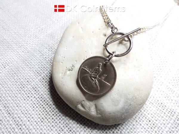 Coin necklace with The Little Mermaid on a vintage token coin from Copenhagen Denmark as pendant