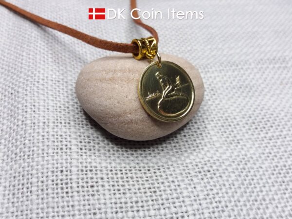 Danish coin necklace with The Little Mermaid on a vintage token coin from Copenhagen