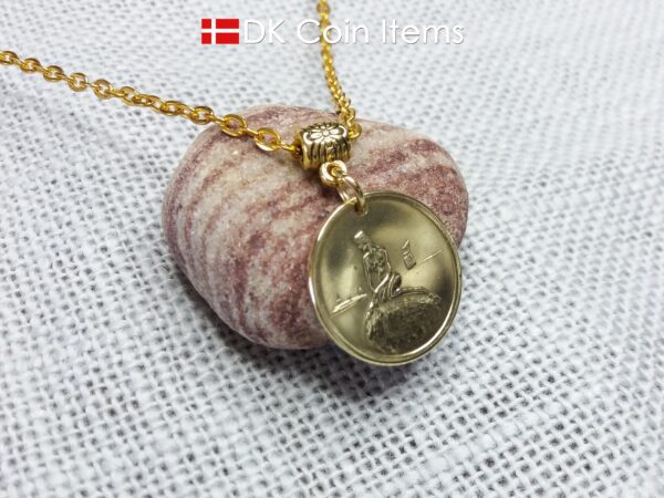 Danish Little Mermaid necklace with The Little Mermaid sculpture on a vintage Copenhagen token coin