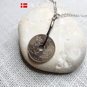Denmark 1988 coin necklace. 36 year old coin pendant. Crown M Initial 25 ore. Danish vintage souvenir gift