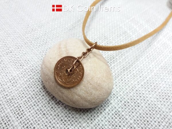 Denmark 86 year old coin pendant. Coin necklace with Danish initial C copper 1 ore