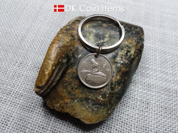 Denmark vintage token coin keychain with The Little Mermaid statue in Copenhagen - Danish fairy tale souvenir