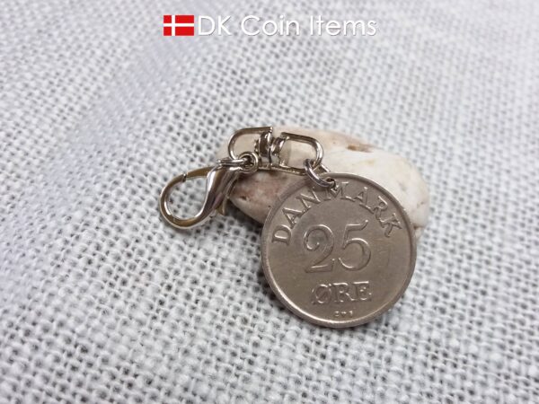 Denmark 1958 coin charm. 66 year old 25 ore with Crown R initial coin pendant