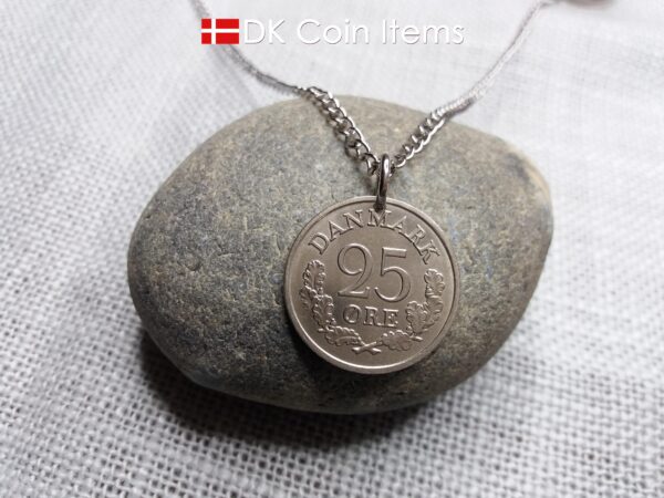 Denmark 1962 coin pendant necklace. 62 year old R initial 25 ore. 62nd birthday gift. Danish vintage gift