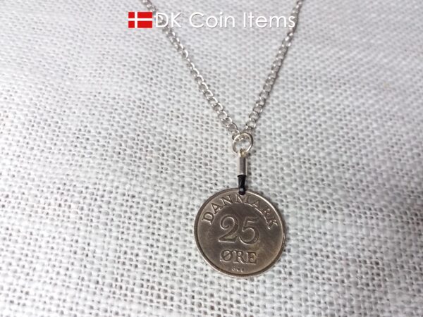 Denmark 1956 coin pendant necklace with 68 year old R initial 25 ore