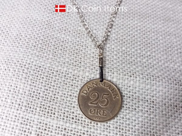 Denmark 1955 coin pendant necklace with 69 year old R initial 25 ore