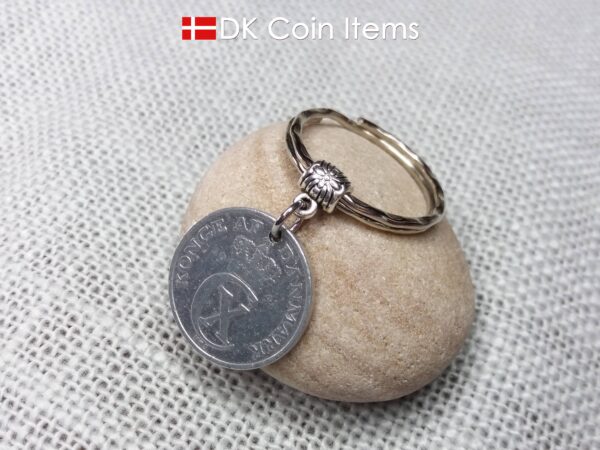 Denmark 1941 coin keychain. 83 year old C initial 2 ore coin pendant