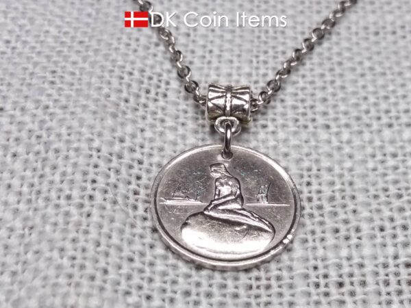 Coin necklace with The Danish Little Mermaid on a vintage token coin from Copenhagen