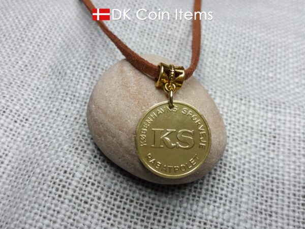 Danish coin necklace with The Little Mermaid on a vintage token coin from Copenhagen