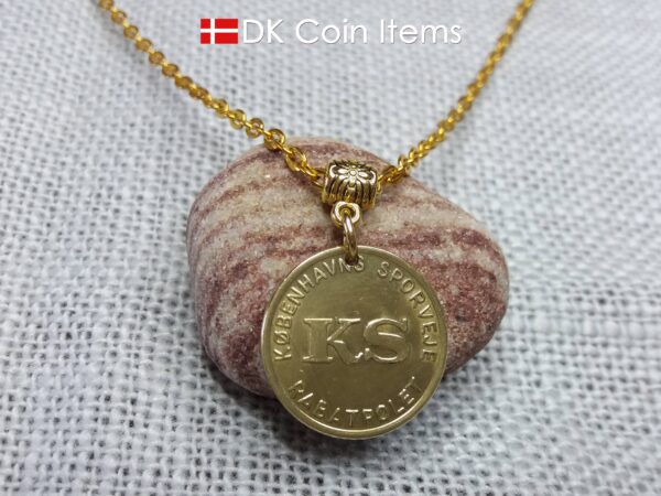 Danish Little Mermaid necklace with The Little Mermaid sculpture on a vintage Copenhagen token coin