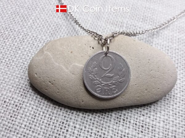 Denmark 1941 coin necklace. 83 year old Crown C initial 2 ore coin pendant. 83rd birthday gift. Antique Danish vintage souvenir gift.