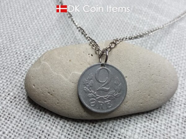 Denmark 1942 coin necklace. 82 year old Crown C initial 2 ore coin pendant. 82nd birthday gift. Antique Danish vintage souvenir gift