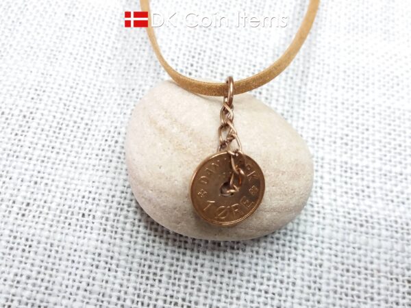 Denmark 86 year old coin pendant. Coin necklace with Danish initial C copper 1 ore