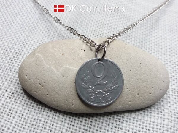 Denmark 1944 coin necklace. 80 year old Crown C initial 2 ore coin pendant. 80th birthday gift. Antique Danish vintage souvenir gift