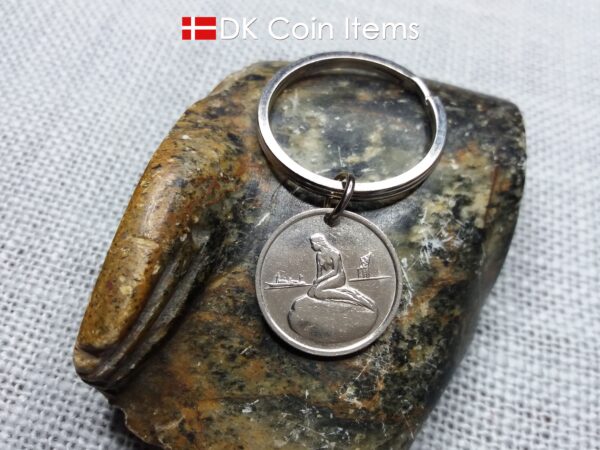 Denmark vintage token coin keychain with The Little Mermaid statue in Copenhagen - Danish fairy tale souvenir