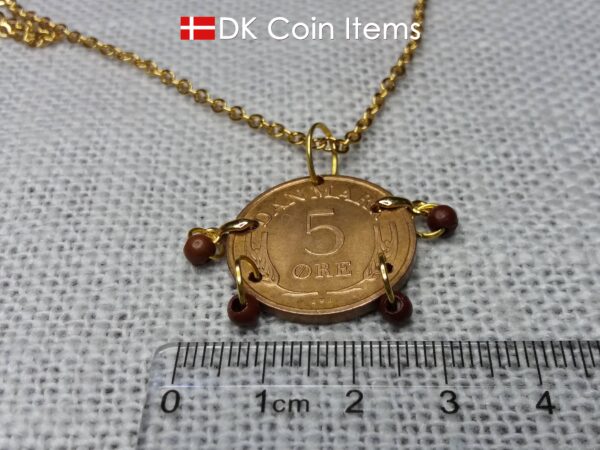 Denmark 1972 coin necklace with 52 year old R initial 5 ore as coin pendant