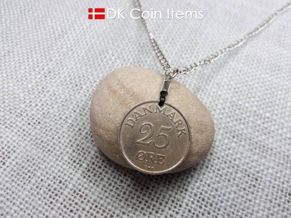 Denmark 1956 coin pendant necklace with 68 year old R initial 25 ore