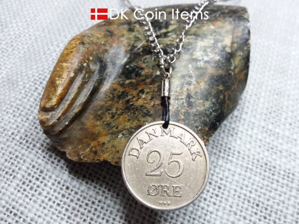 Denmark 1955 coin pendant necklace with 69 year old R initial 25 ore