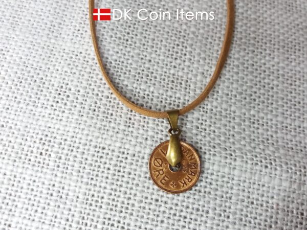 Denmark 1938 initial C coin pendant necklace with 86 year old Danish copper 1 ore coin