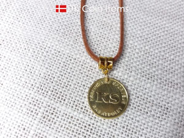 Danish coin necklace with The Little Mermaid on a vintage token coin from Copenhagen