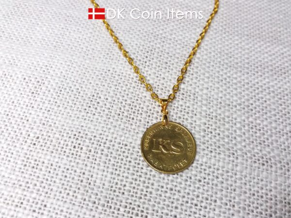 Token necklace with The Little Mermaid sculpture on a vintage Copenhagen token coin from Denmark