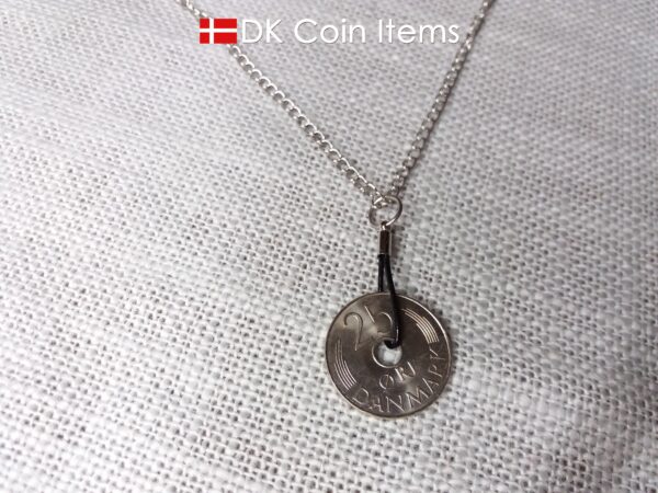 Denmark 1988 coin necklace. 36 year old coin pendant. Crown M Initial 25 ore. Danish vintage souvenir gift