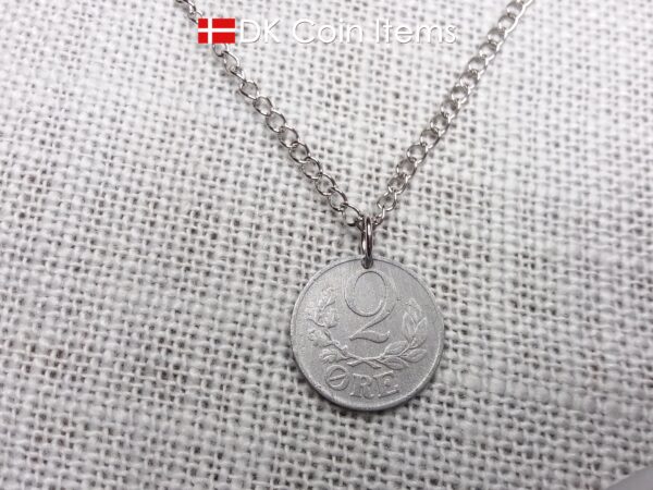 Denmark 1942 coin necklace. 82 year old Crown C initial 2 ore coin pendant. 82nd birthday gift. Antique Danish vintage souvenir gift