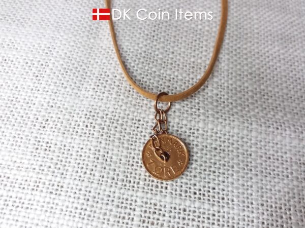 Denmark 86 year old coin pendant. Coin necklace with Danish initial C copper 1 ore