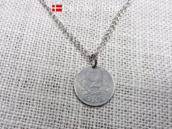 Denmark 1944 coin necklace. 80 year old Crown C initial 2 ore coin pendant. 80th birthday gift. Antique Danish vintage souvenir gift