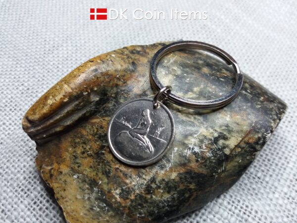 Denmark vintage token coin keychain with The Little Mermaid statue in Copenhagen - Danish fairy tale souvenir