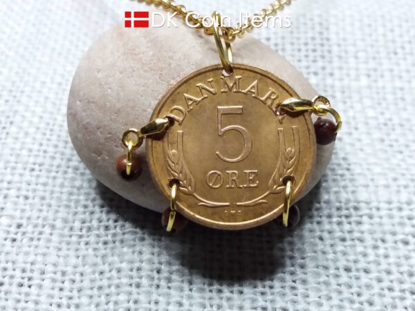 Denmark 1972 coin necklace with 52 year old R initial 5 ore as coin pendant