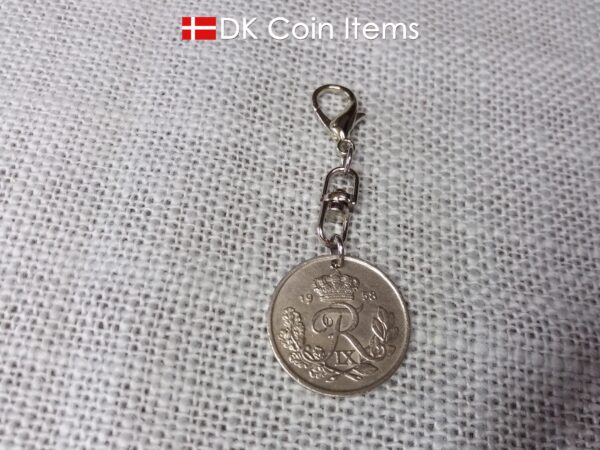 Denmark 1958 coin charm. 66 year old 25 ore with Crown R initial coin pendant