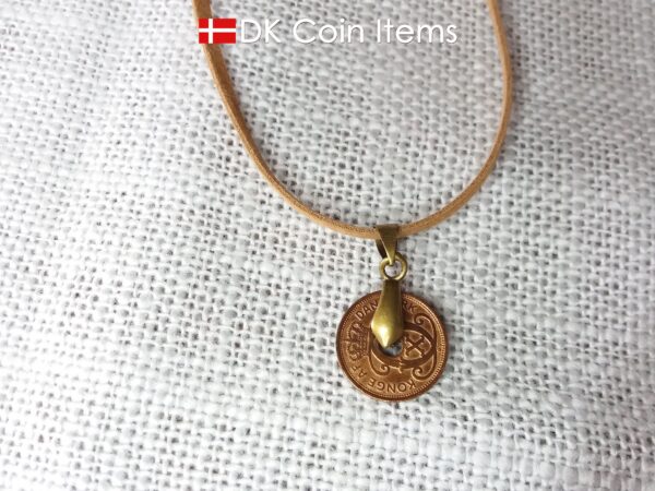 Denmark 1938 initial C coin pendant necklace with 86 year old Danish copper 1 ore coin