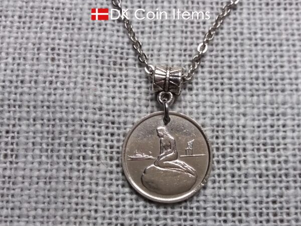 Coin necklace with The Danish Little Mermaid on a vintage token coin from Copenhagen