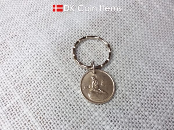 Mermaid token coin keychain. The Danish Little Mermaid on a vintage token coin from Copenhagen